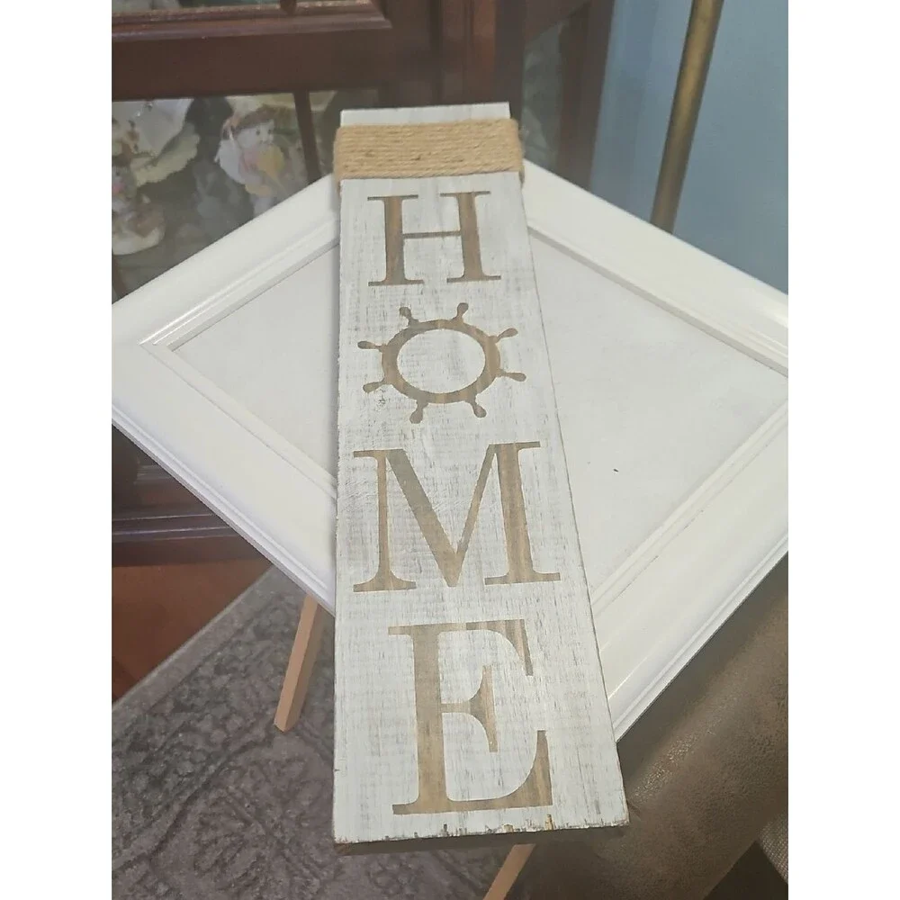 NWOT Rustic Verticle HOME Nautical Wooden Sign - White & Brown